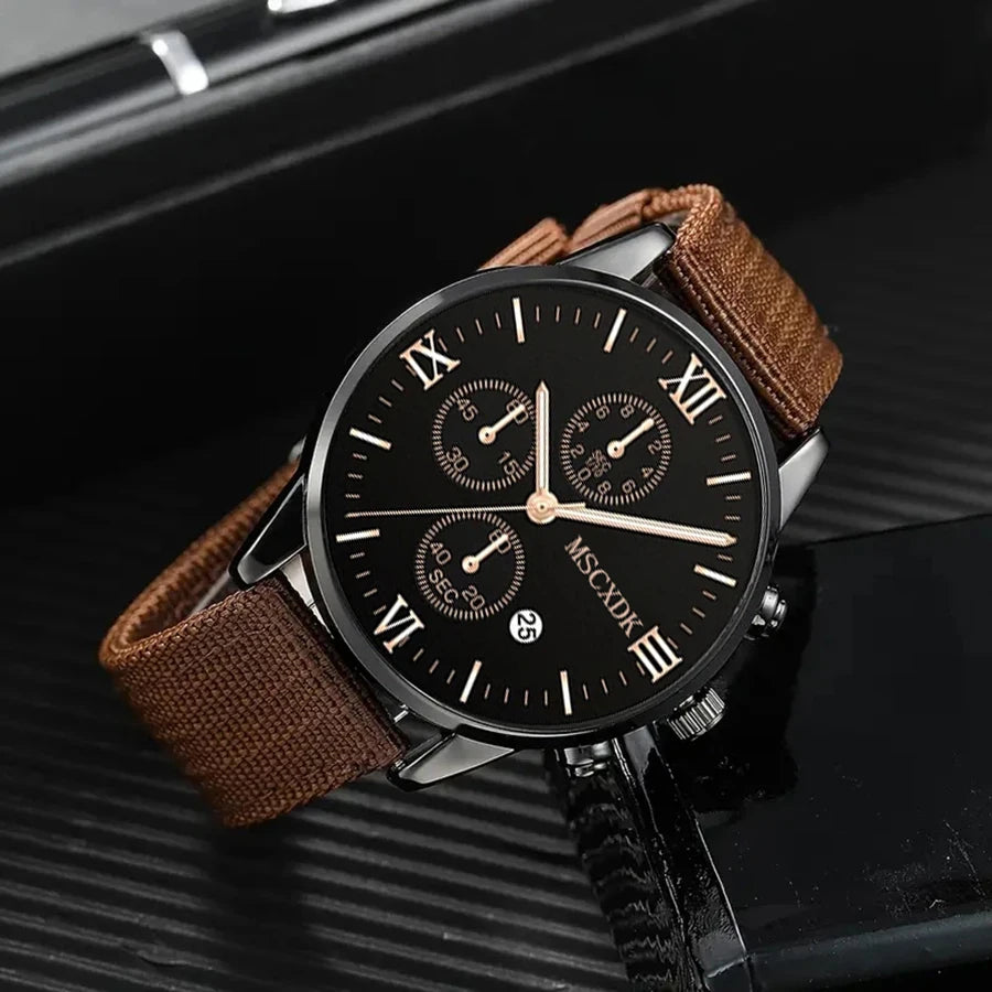 Quartz Watches Bracelet Watch Set For Men Business Fashion Casual Round Pointer Calendar Watch Accessories