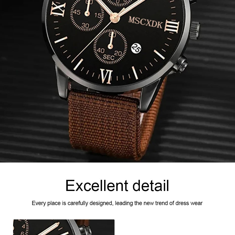 Quartz Watches Bracelet Watch Set For Men Business Fashion Casual Round Pointer Calendar Watch Accessories