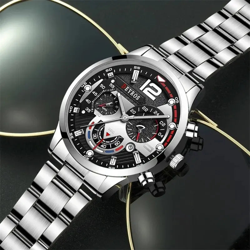 Mens Silver Quartz Watch With Stainless Steel Bracelet Men Fashion Business Casual Watch Luminous Clock