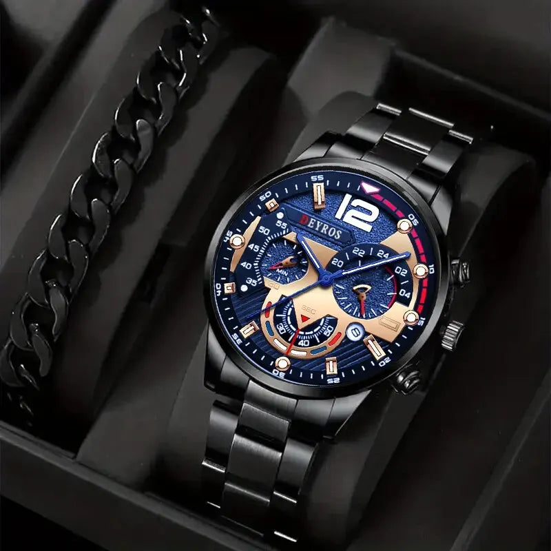 Mens Silver Quartz Watch With Stainless Steel Bracelet Men Fashion Business Casual Watch Luminous Clock